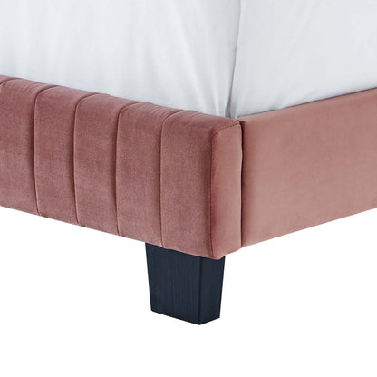 Celine Channel Tufted Performance Velvet King Platform Bed, Velvet, Pink, 22035