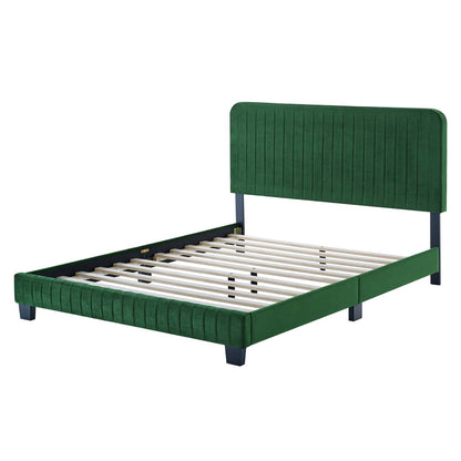 Celine Channel Tufted Performance Velvet Queen Platform Bed, Velvet, Green, 22045