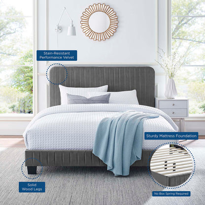 Celine Channel Tufted Performance Velvet Queen Platform Bed, Velvet, Grey Gray, 22046