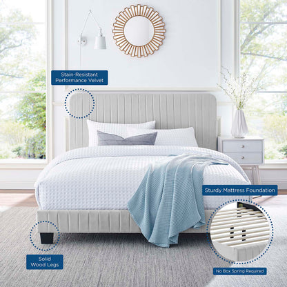 Celine Channel Tufted Performance Velvet Queen Platform Bed, Velvet, Light Grey Gray, 22047