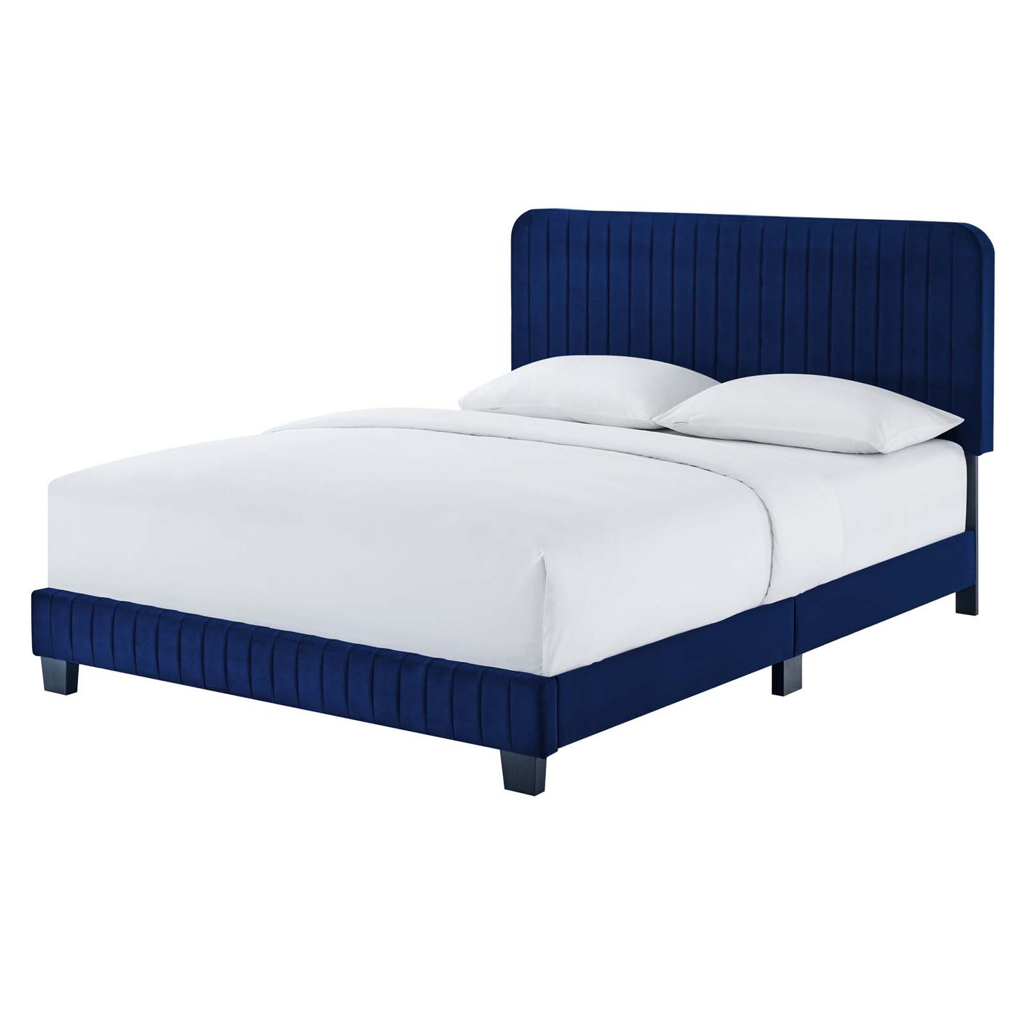 Celine Channel Tufted Performance Velvet Queen Platform Bed, Velvet, Blue Navy, 22049