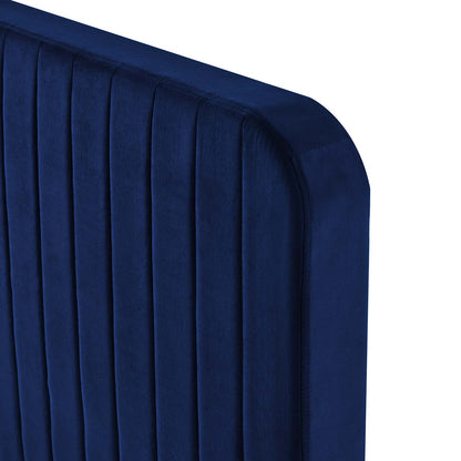 Celine Channel Tufted Performance Velvet Queen Platform Bed, Velvet, Blue Navy, 22049