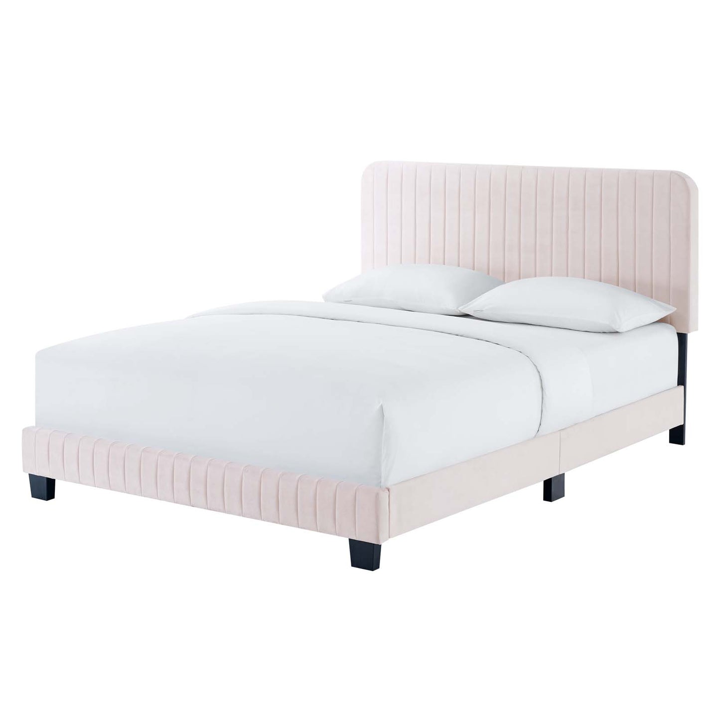 Celine Channel Tufted Performance Velvet Queen Platform Bed, Velvet, Pink, 22050
