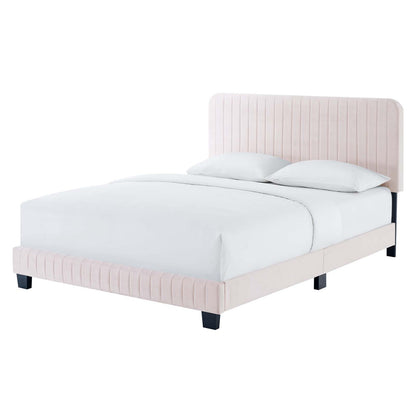 Celine Channel Tufted Performance Velvet Queen Platform Bed, Velvet, Pink, 22050