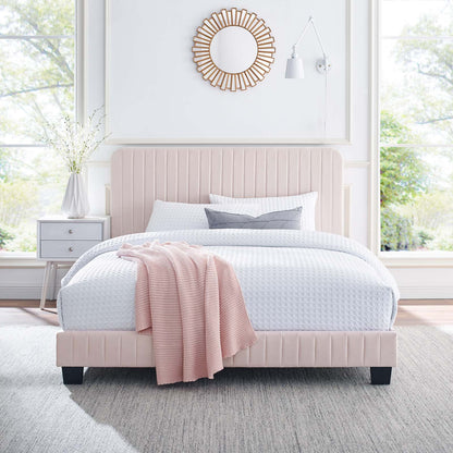 Celine Channel Tufted Performance Velvet Queen Platform Bed, Velvet, Pink, 22050