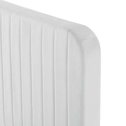 Celine Channel Tufted Performance Velvet Queen Platform Bed, Velvet, White, 22052