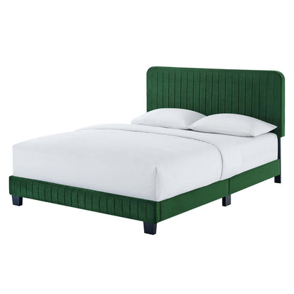 Celine Channel Tufted Performance Velvet Full Platform Bed, Velvet, Green, 22054