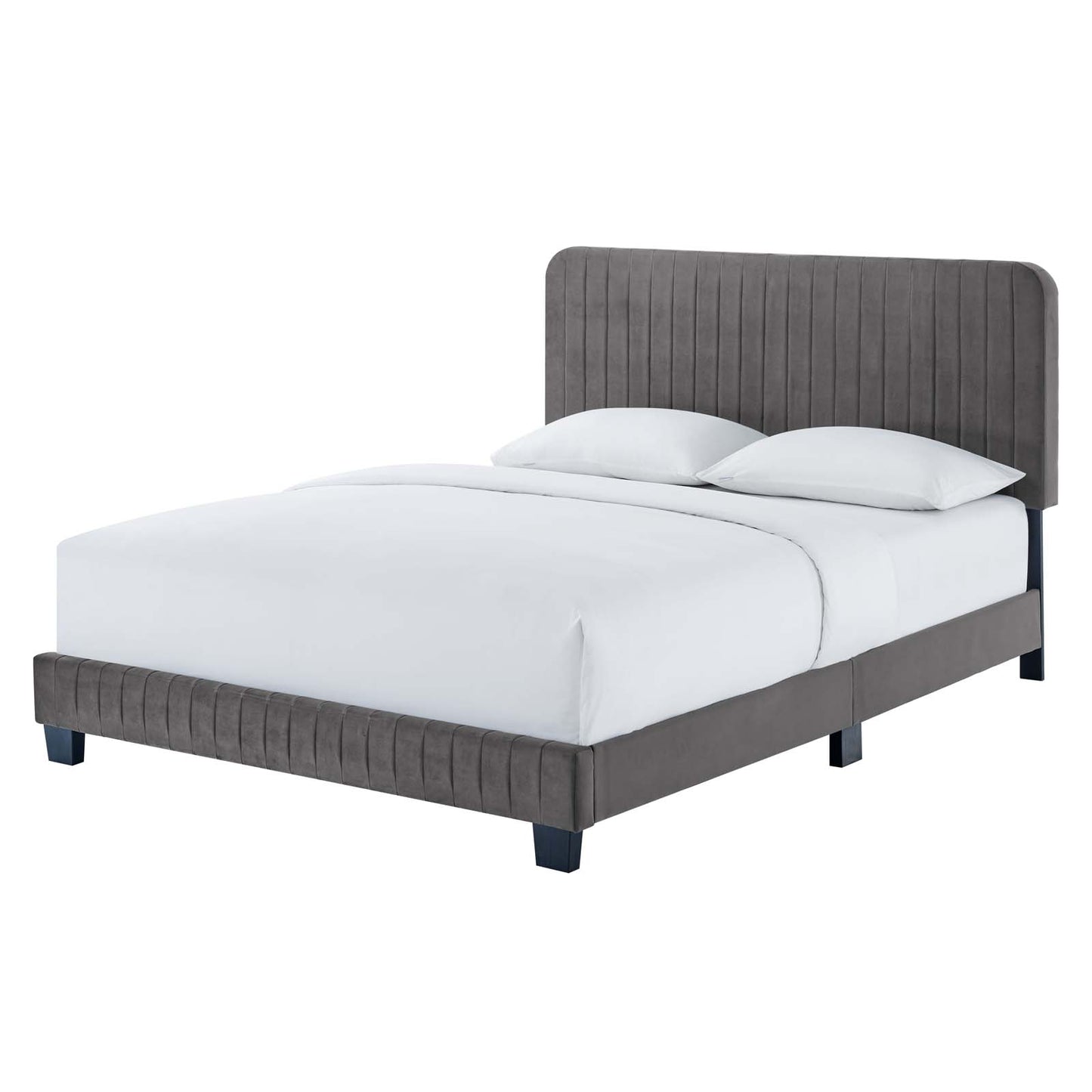 Celine Channel Tufted Performance Velvet Full Platform Bed, Velvet, Grey Gray, 22055