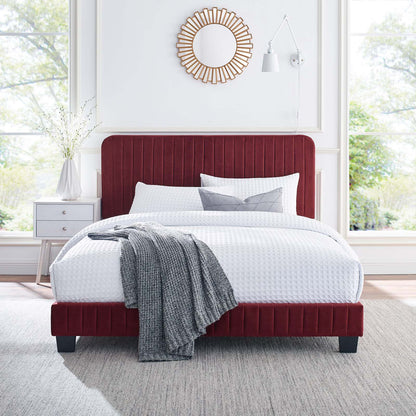 Celine Channel Tufted Performance Velvet Full Platform Bed, Velvet, Red, 22057