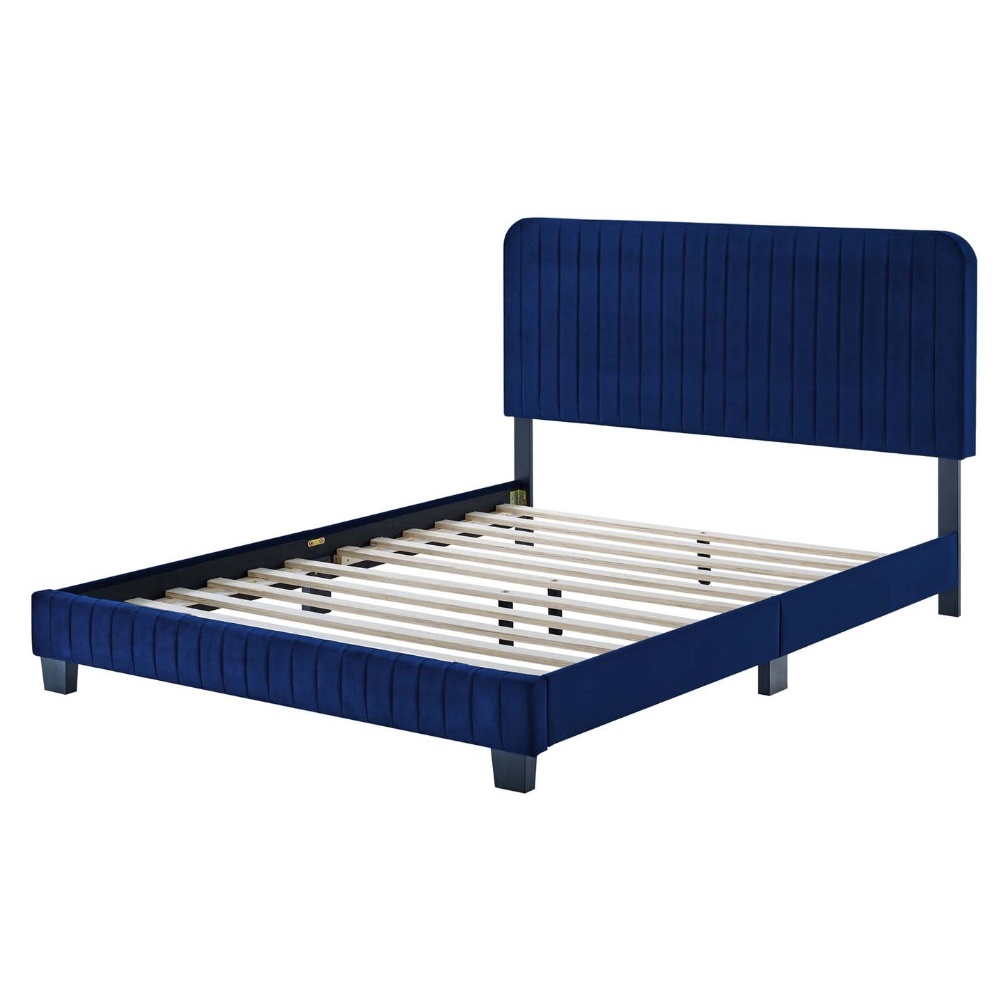 Celine Channel Tufted Performance Velvet Full Platform Bed, Velvet, Blue Navy, 22058
