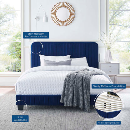 Celine Channel Tufted Performance Velvet Full Platform Bed, Velvet, Blue Navy, 22058