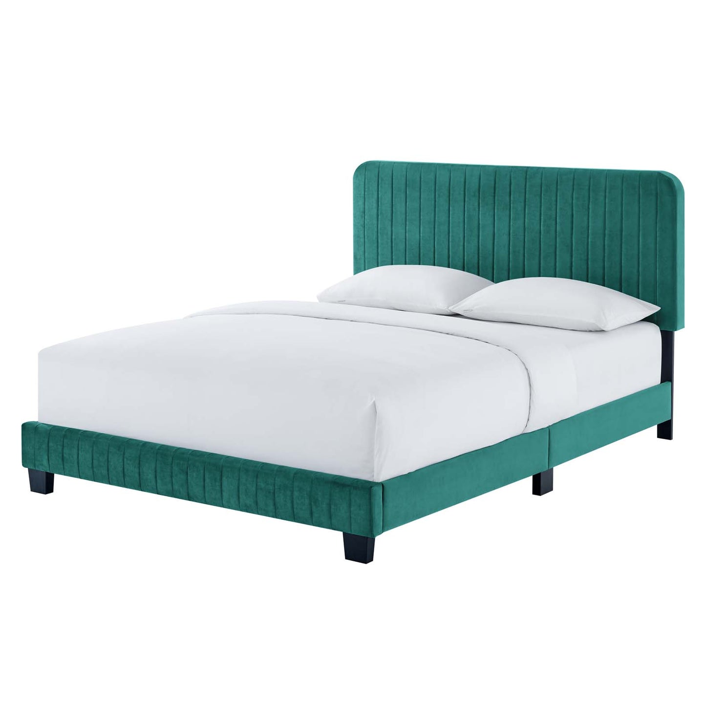 Celine Channel Tufted Performance Velvet Full Platform Bed, Velvet, Teal Blue, 22060