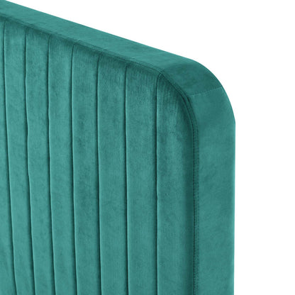 Celine Channel Tufted Performance Velvet Full Platform Bed, Velvet, Teal Blue, 22060