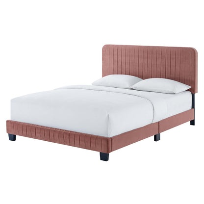 Celine Channel Tufted Performance Velvet Twin Platform Bed, Velvet, Pink, 22062