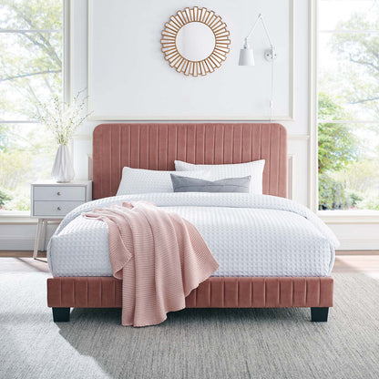 Celine Channel Tufted Performance Velvet Twin Platform Bed, Velvet, Pink, 22062
