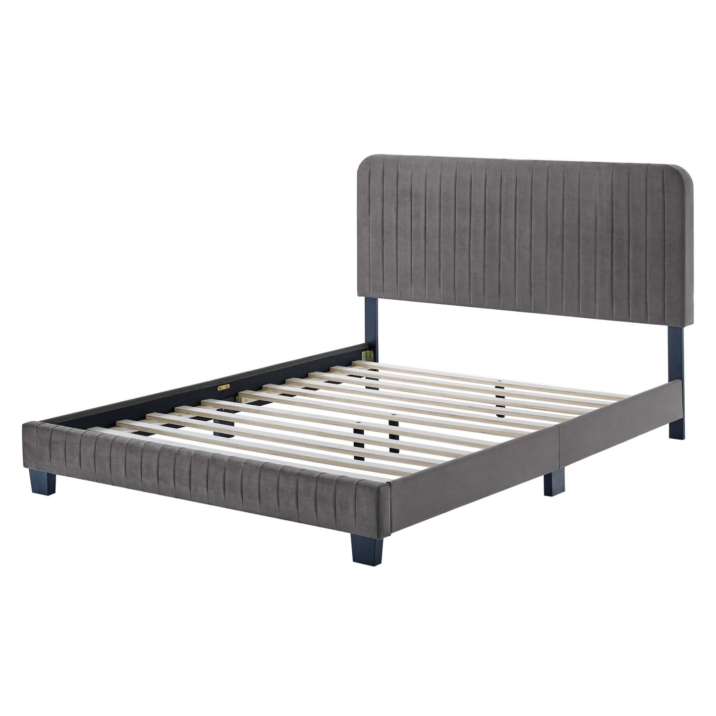 Celine Channel Tufted Performance Velvet Twin Platform Bed, Velvet, Grey Gray, 22064