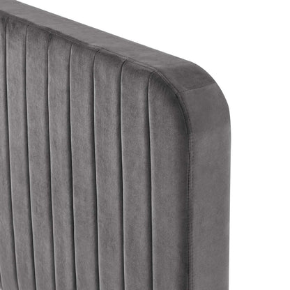 Celine Channel Tufted Performance Velvet Twin Platform Bed, Velvet, Grey Gray, 22064
