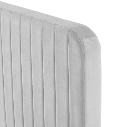 Celine Channel Tufted Performance Velvet Twin Platform Bed, Velvet, Light Grey Gray, 22065