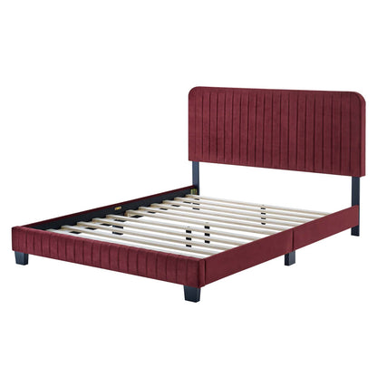 Celine Channel Tufted Performance Velvet Twin Platform Bed, Velvet, Red, 22066