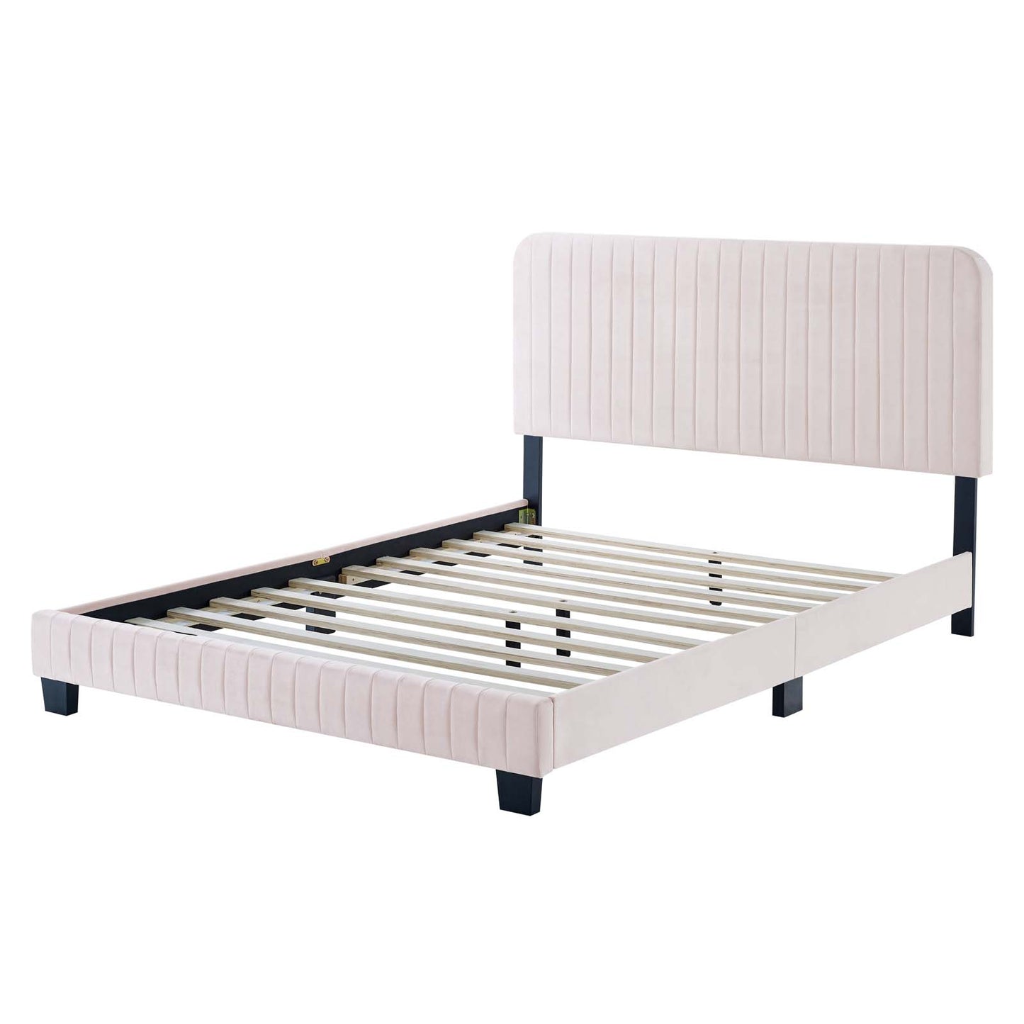 Celine Channel Tufted Performance Velvet Twin Platform Bed, Velvet, Pink, 22068