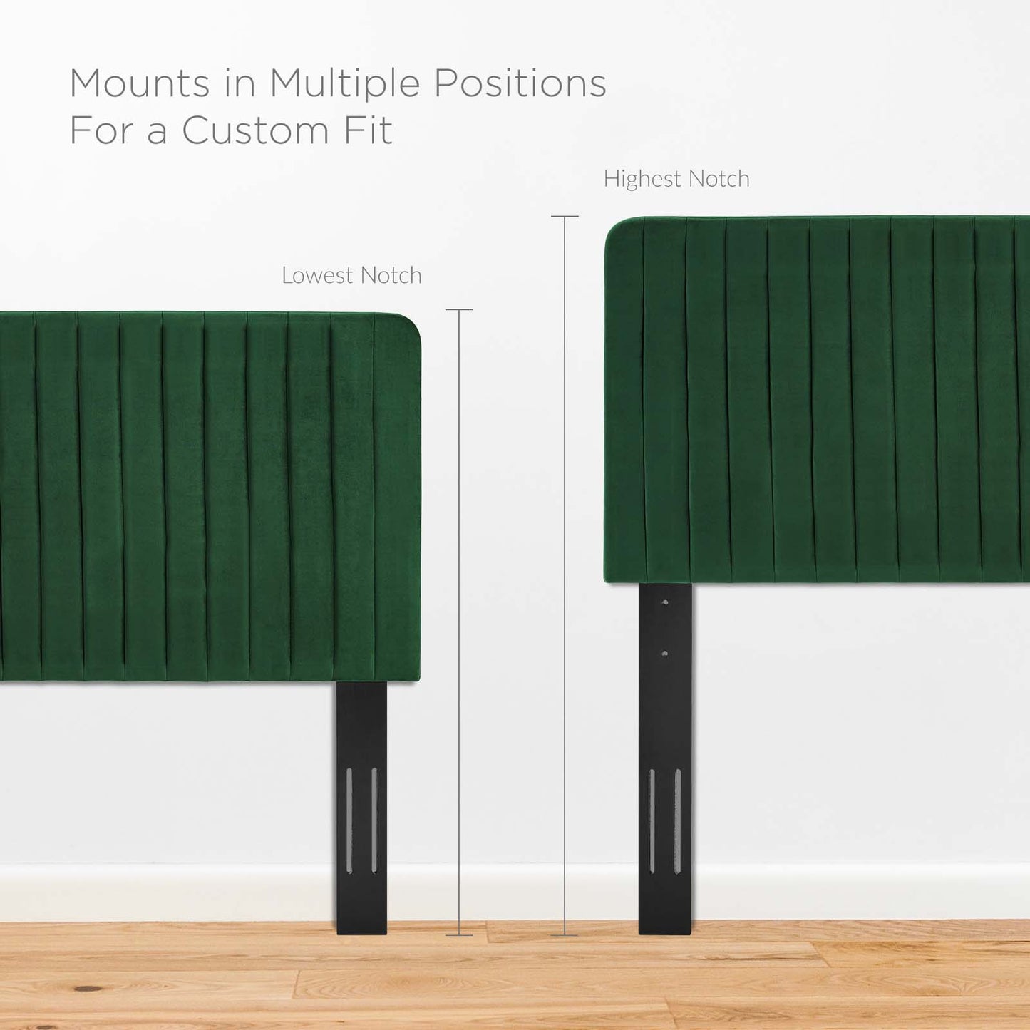 Milenna Channel Tufted Performance Velvet Twin Headboard, Velvet, Green, 22071