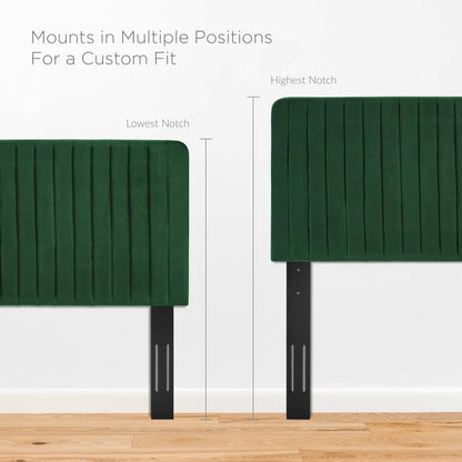 Milenna Channel Tufted Performance Velvet Twin Headboard, Velvet, Green, 22071