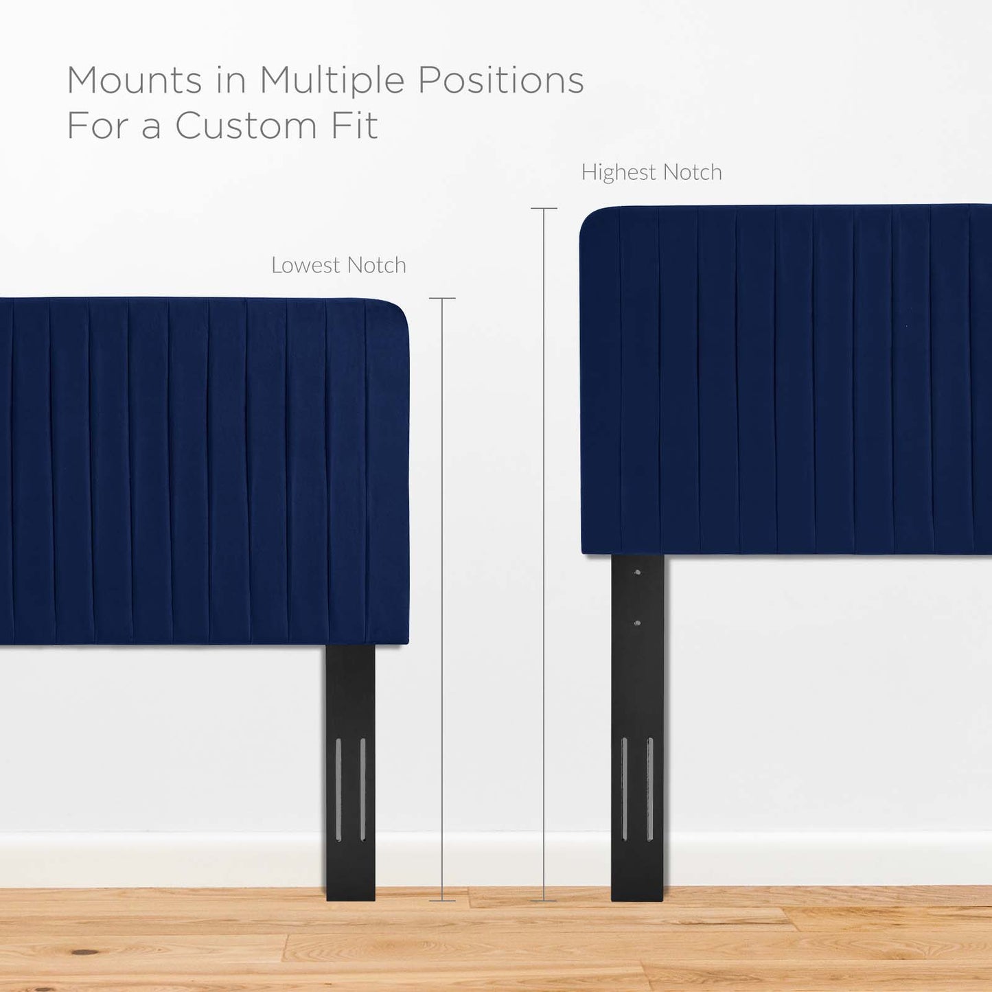 Milenna Channel Tufted Performance Velvet Twin Headboard, Velvet, Blue Navy, 22074