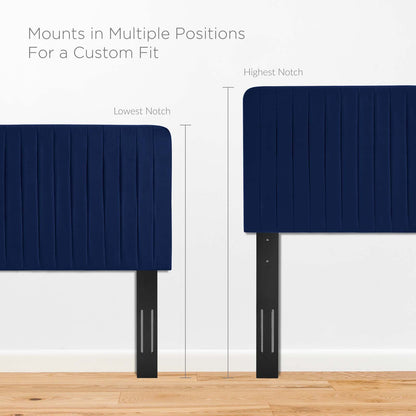 Milenna Channel Tufted Performance Velvet Twin Headboard, Velvet, Blue Navy, 22074