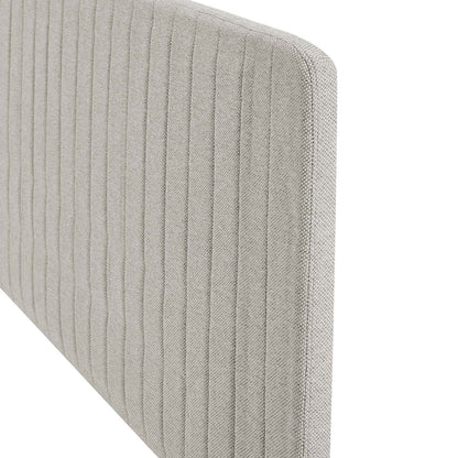 Milenna Channel Tufted Upholstered Fabric Twin Headboard, Fabric, Oatmeal, 22077