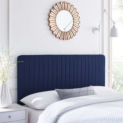 Milenna Channel Tufted Upholstered Fabric Twin Headboard, Fabric, Dark Blue, 22078
