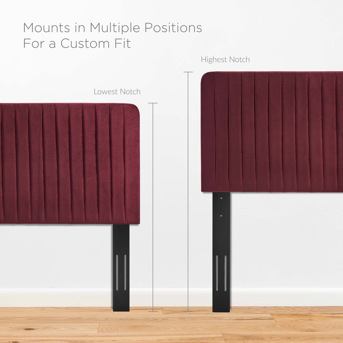 Milenna Channel Tufted Performance Velvet Full/Queen Headboard, Velvet, Red, 22082