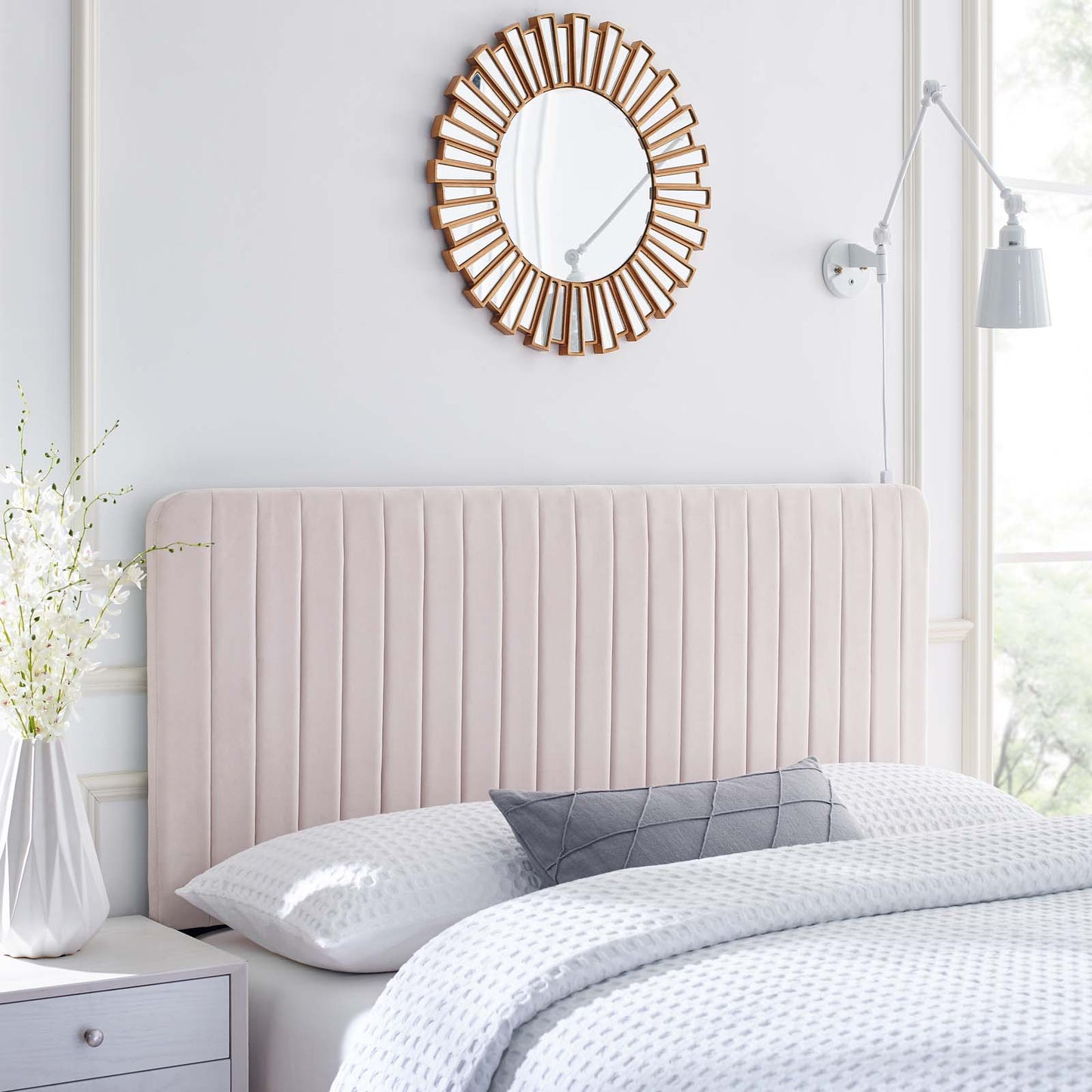 Milenna Channel Tufted Performance Velvet Full/Queen Headboard, Velvet, Pink, 22084