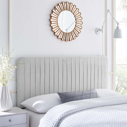 Milenna Channel Tufted Performance Velvet King/California King Headboard, Velvet, Light Grey Gray, 22090