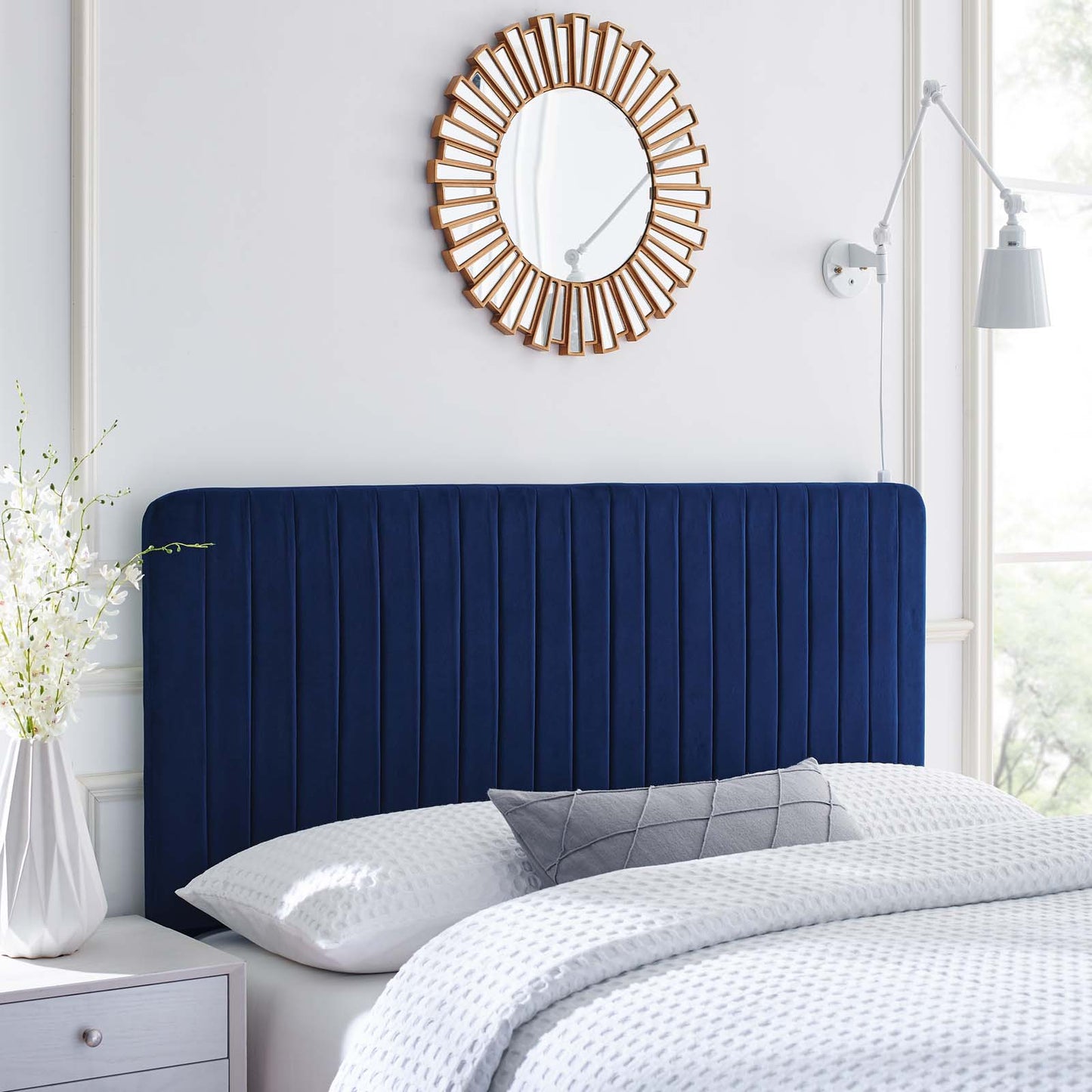 Milenna Channel Tufted Performance Velvet King/California King Headboard, Velvet, Blue Navy, 22092