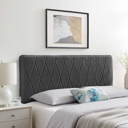 Leila Performance Velvet Twin Headboard, Velvet, Dark Grey Gray, 22098