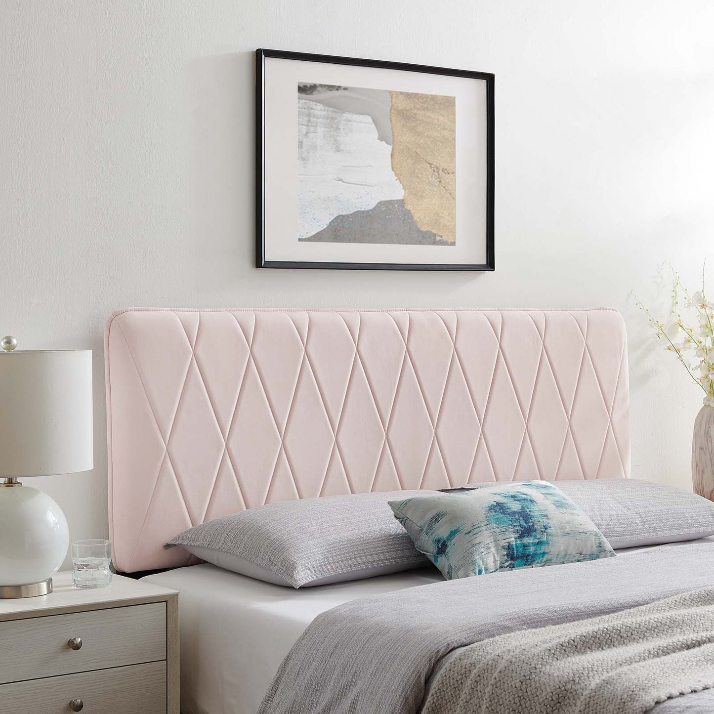 Leila Performance Velvet Twin Headboard, Velvet, Pink, 22103