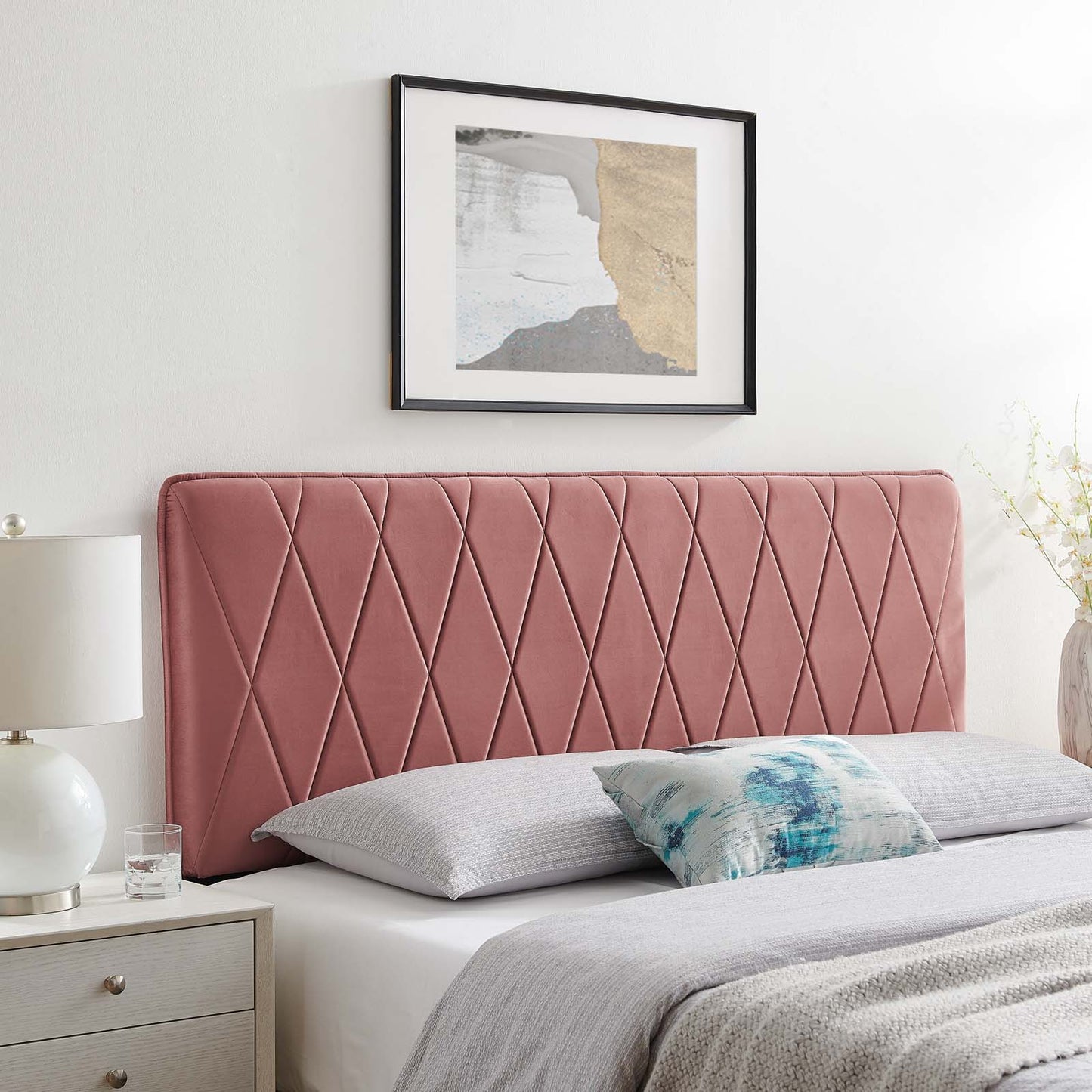 Leila Performance Velvet King/California King Headboard, Velvet, Pink, 22115