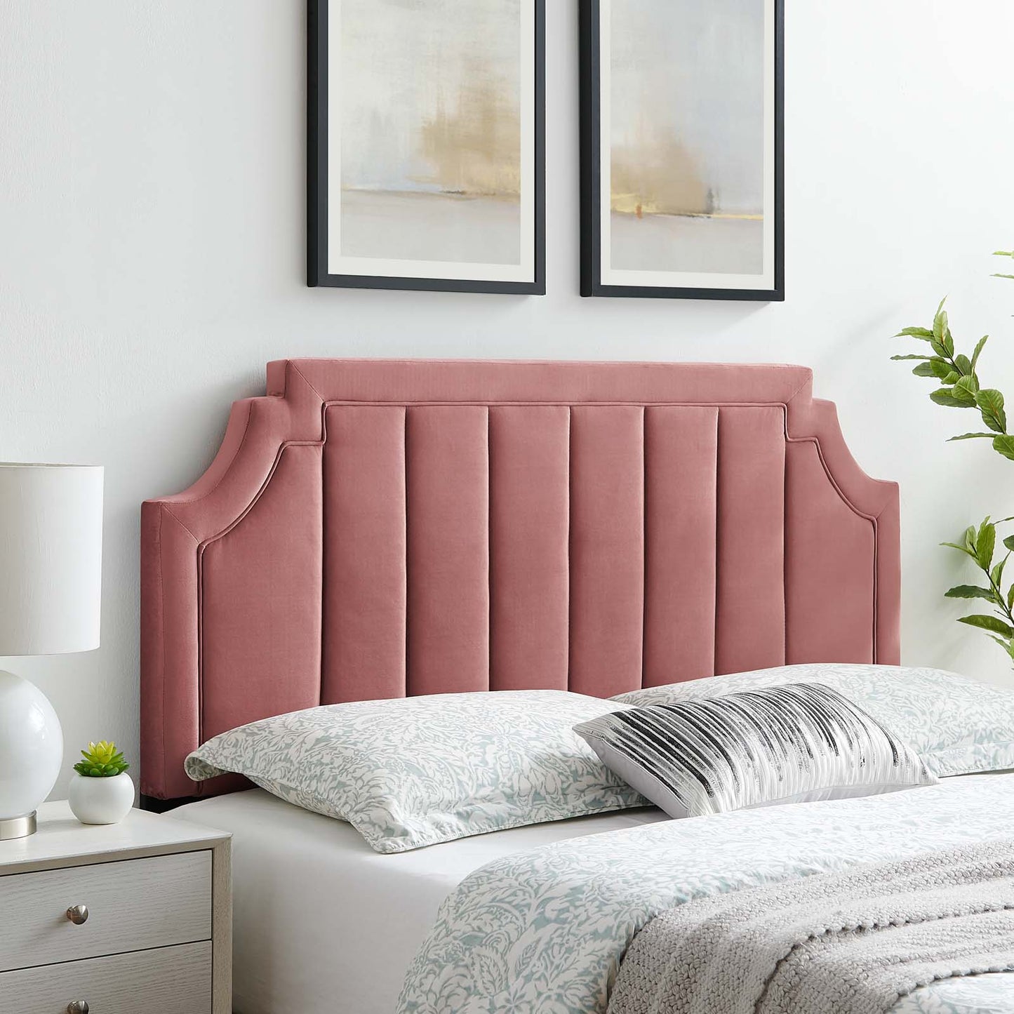 Alyona Channel Tufted Performance Velvet Twin Headboard, Velvet, Pink, 22123