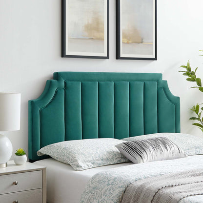 Alyona Channel Tufted Performance Velvet Twin Headboard, Velvet, Teal Blue, 22128