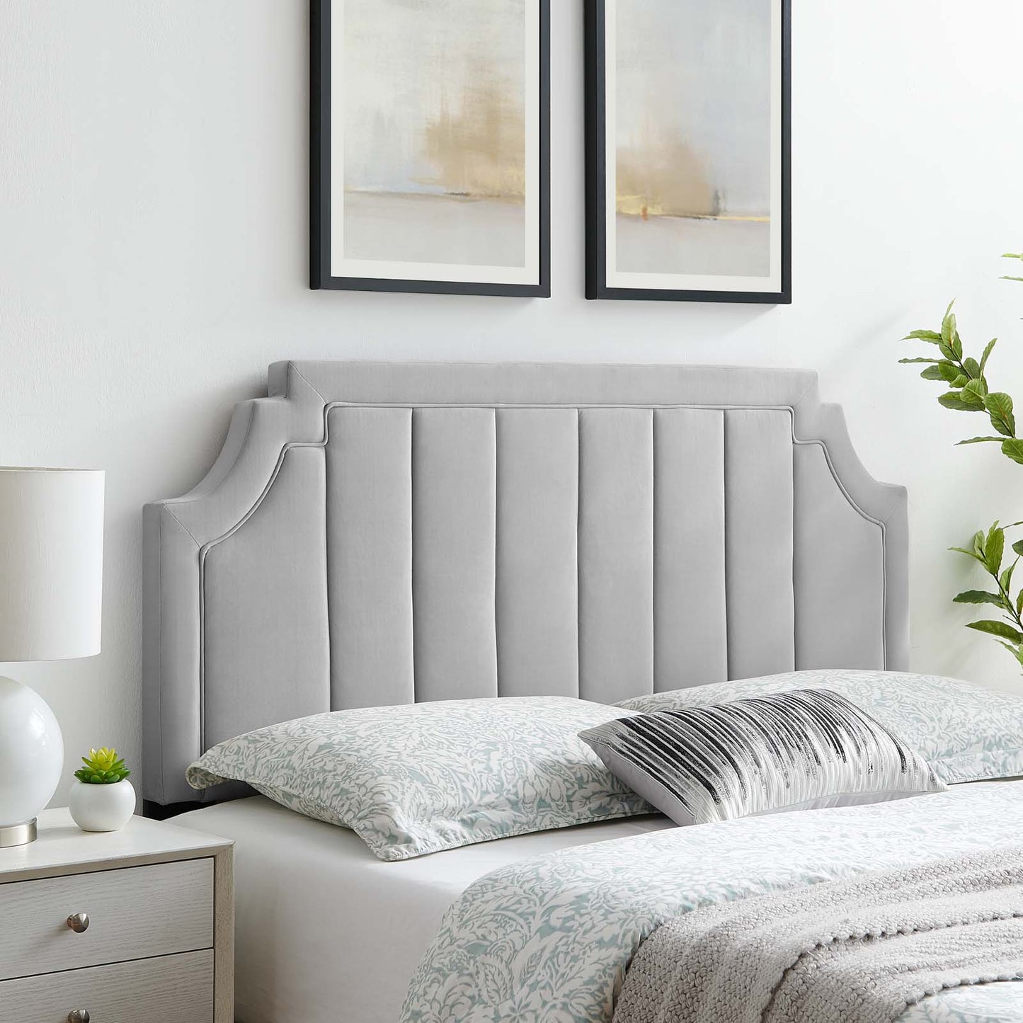 Alyona Channel Tufted Performance Velvet Full/Queen Headboard, Velvet, Light Grey Gray, 22132