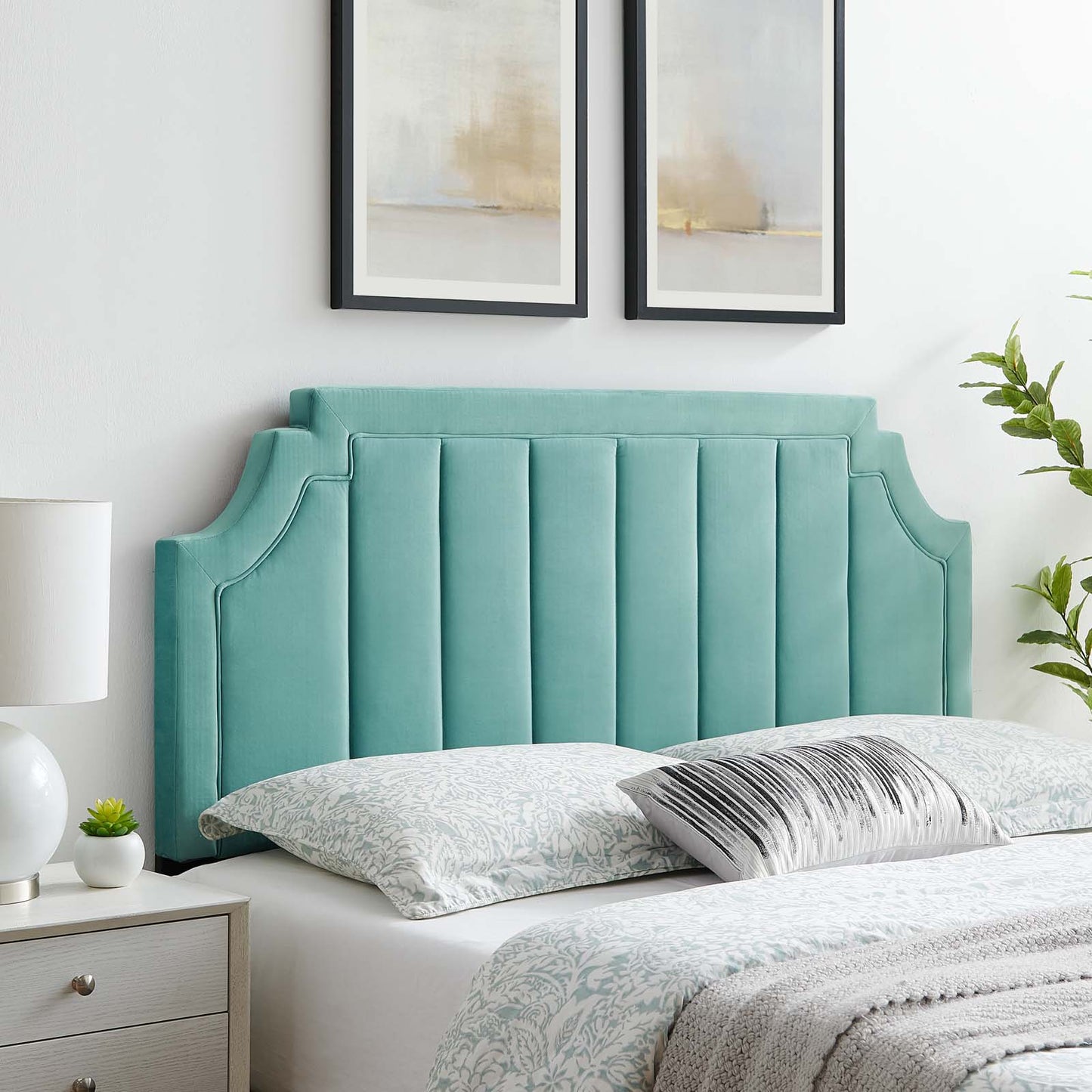 Alyona Channel Tufted Performance Velvet Full/Queen Headboard, Velvet, Blue, 22133
