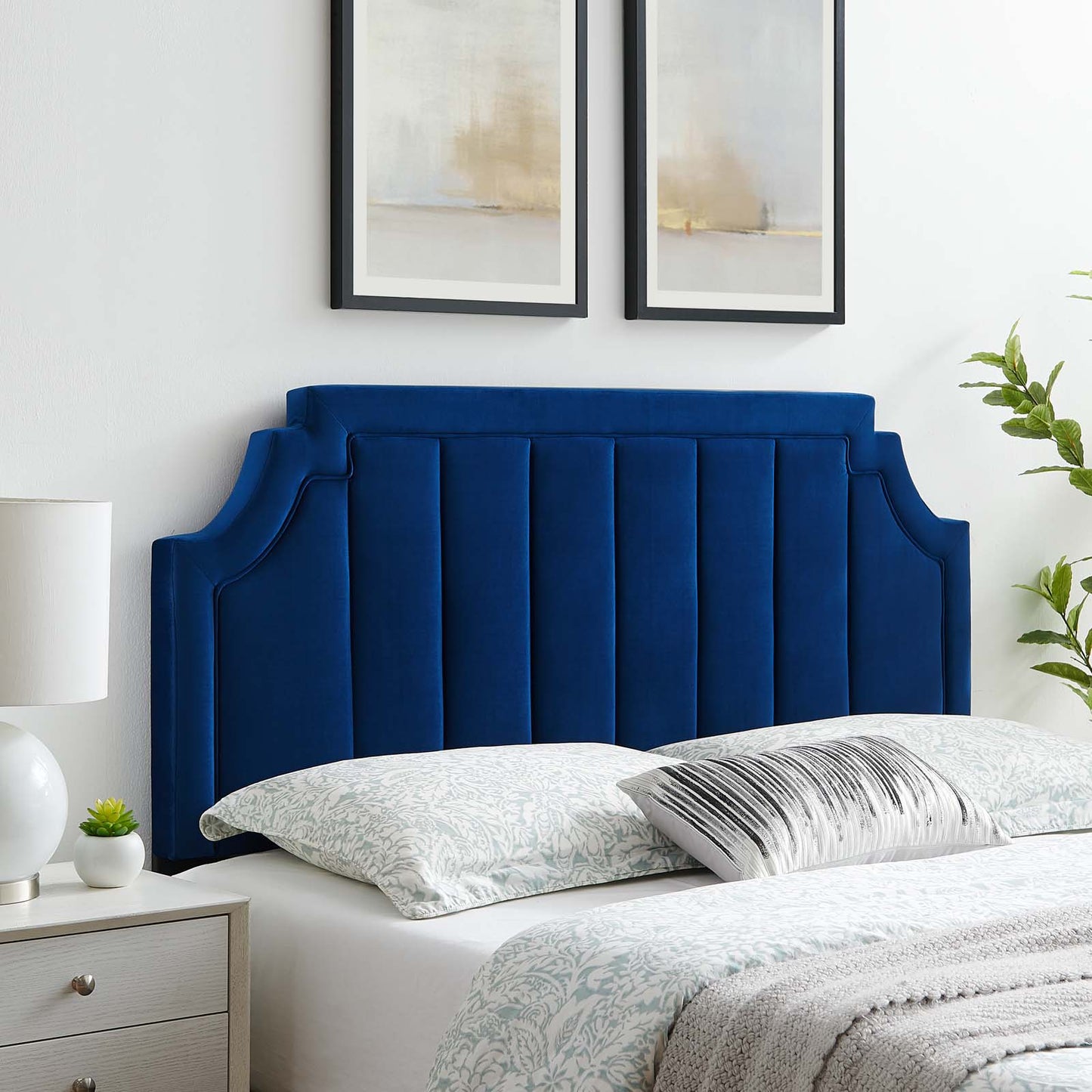 Alyona Channel Tufted Performance Velvet Full/Queen Headboard, Velvet, Blue Navy, 22134