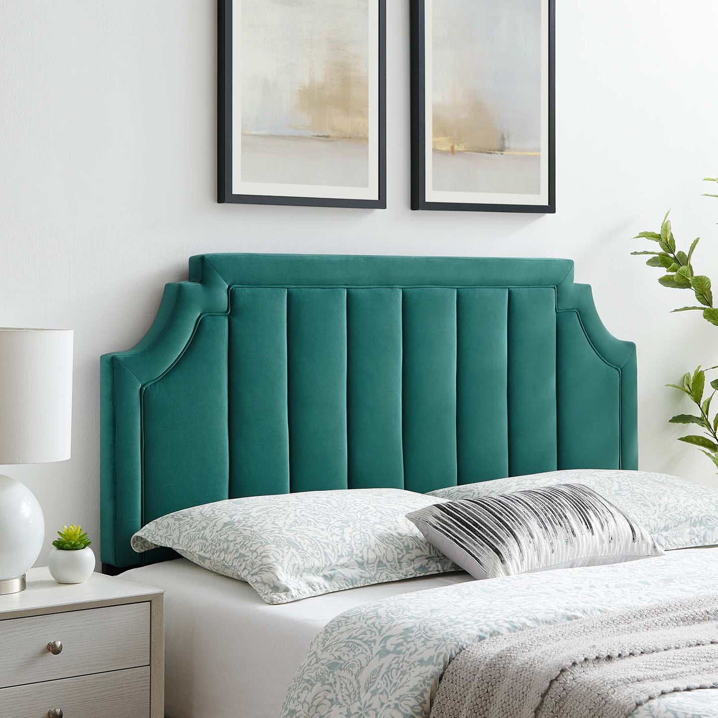 Alyona Channel Tufted Performance Velvet Full/Queen Headboard, Velvet, Teal Blue, 22136