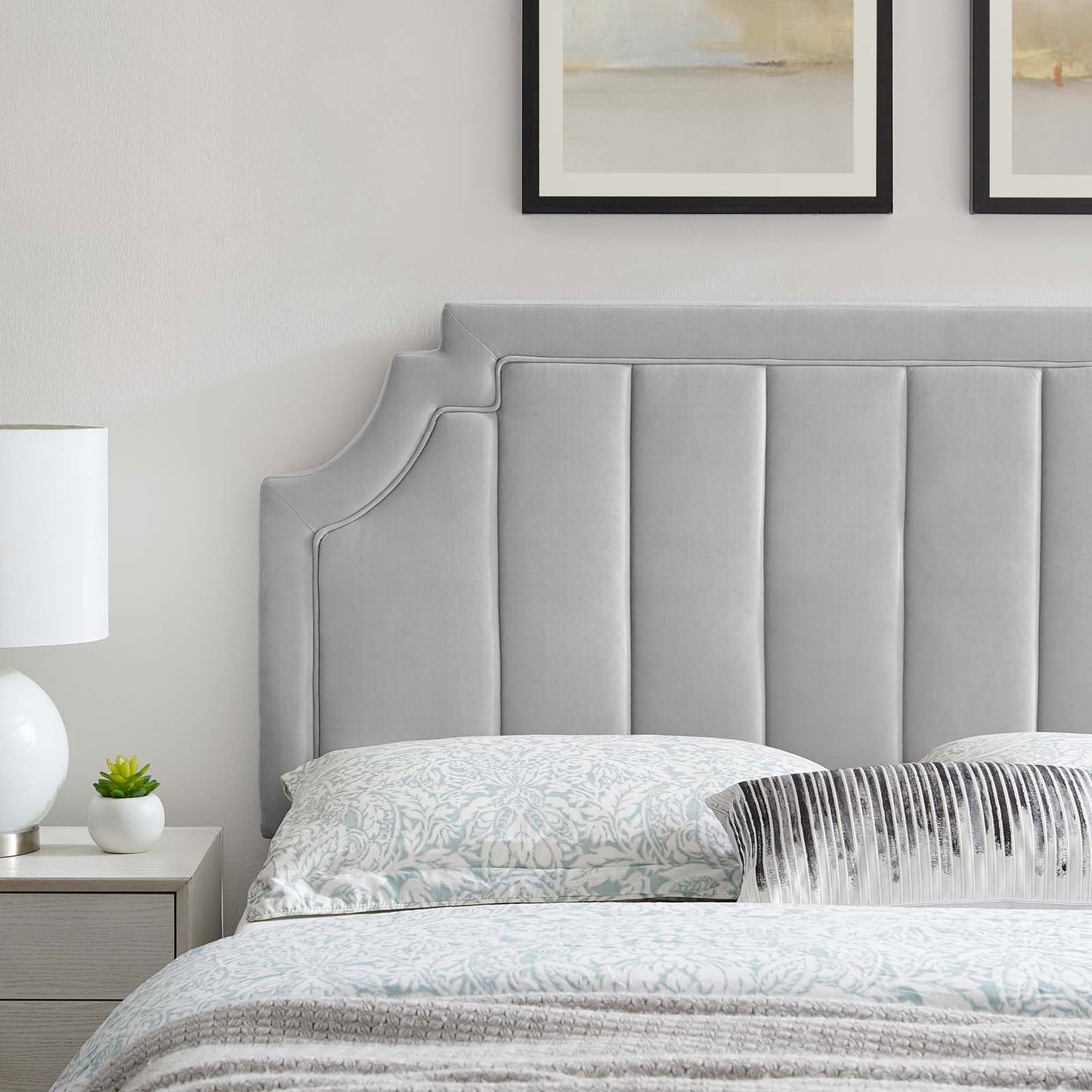 Alyona Channel Tufted Performance Velvet King/California, Velvet, Light Grey Gray, 22140
