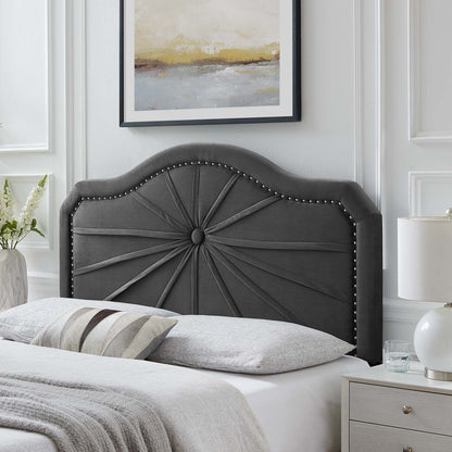 Kristin Pleated Performance Velvet Twin Headboard, Velvet, Dark Grey Gray, 22146