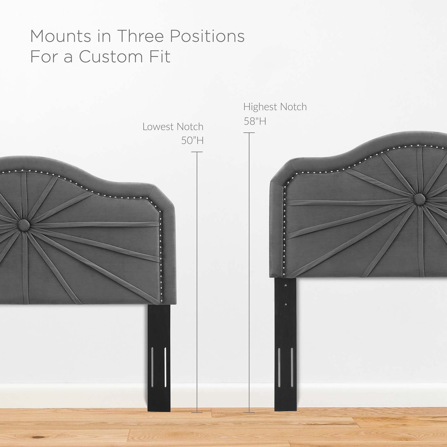 Kristin Pleated Performance Velvet Twin Headboard, Velvet, Dark Grey Gray, 22146