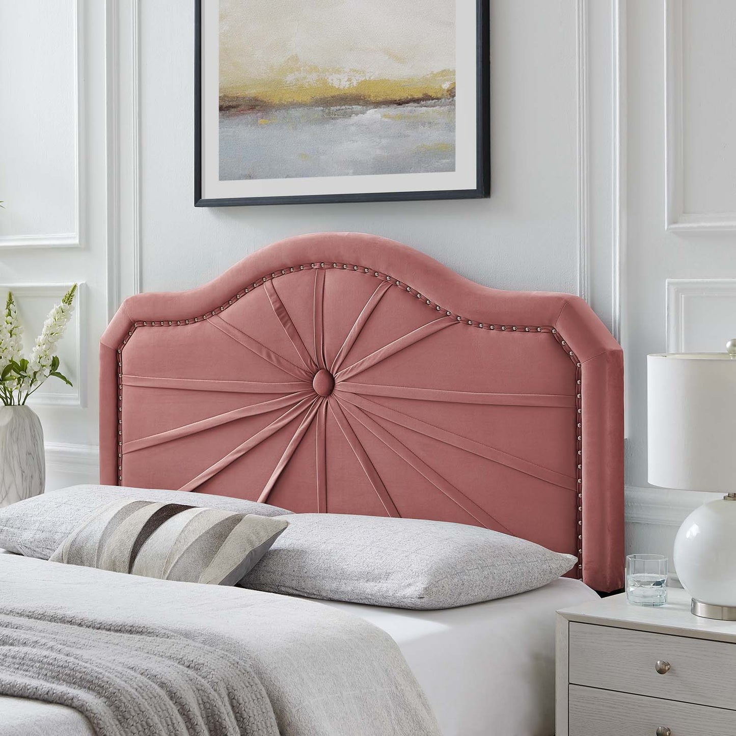Kristin Pleated Performance Velvet Twin Headboard, Velvet, Pink, 22147