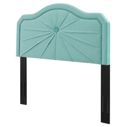 Kristin Pleated Performance Velvet Twin Headboard, Velvet, Blue, 22149