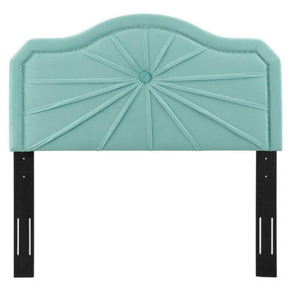 Kristin Pleated Performance Velvet Twin Headboard, Velvet, Blue, 22149