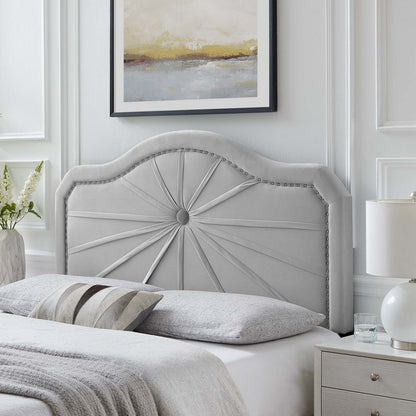 Kristin Pleated Performance Velvet Full/Queen Headboard, Velvet, Light Grey Gray, 22156